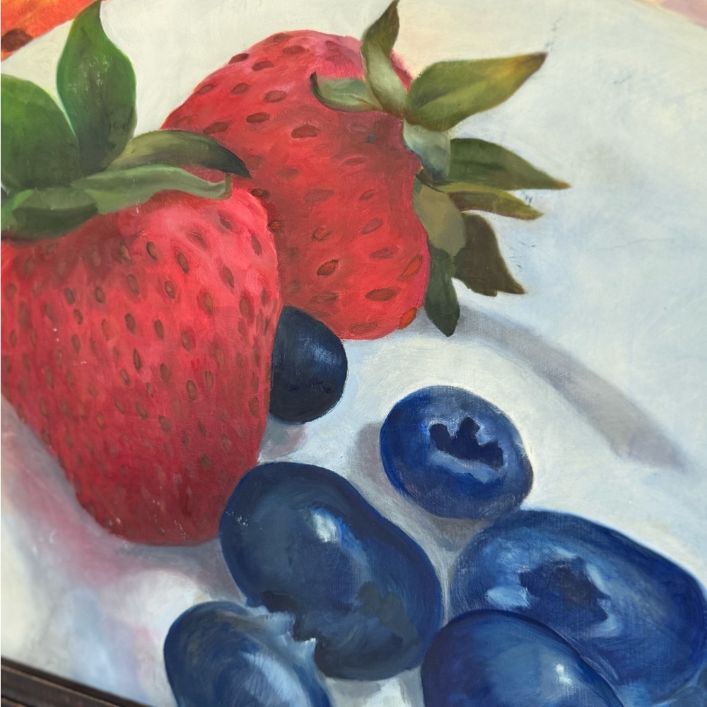 Original Artwork Painting Strawberries and Blueberries Professionally Framed - Picture 3 of 8